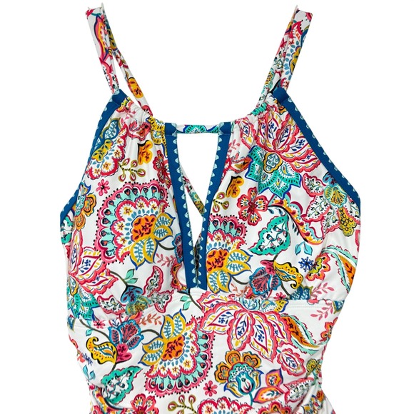 La Blanca Gypsy Soul High Neck Keyhole One Piece Swimsuit Multicolor Paisley 12 - Picture 5 of 9